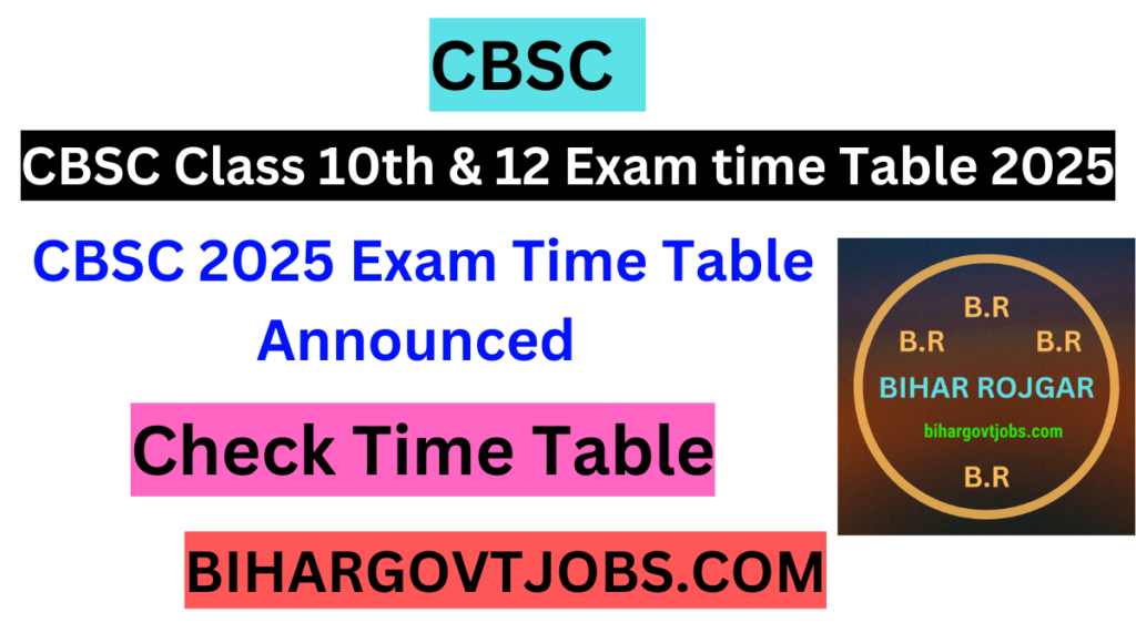 CBSC Board Class 10th & 12th Exam Time Table 2025