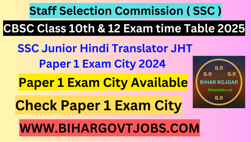 SSC Junior Hindi Translator JHT Paper 1 Exam City 2024