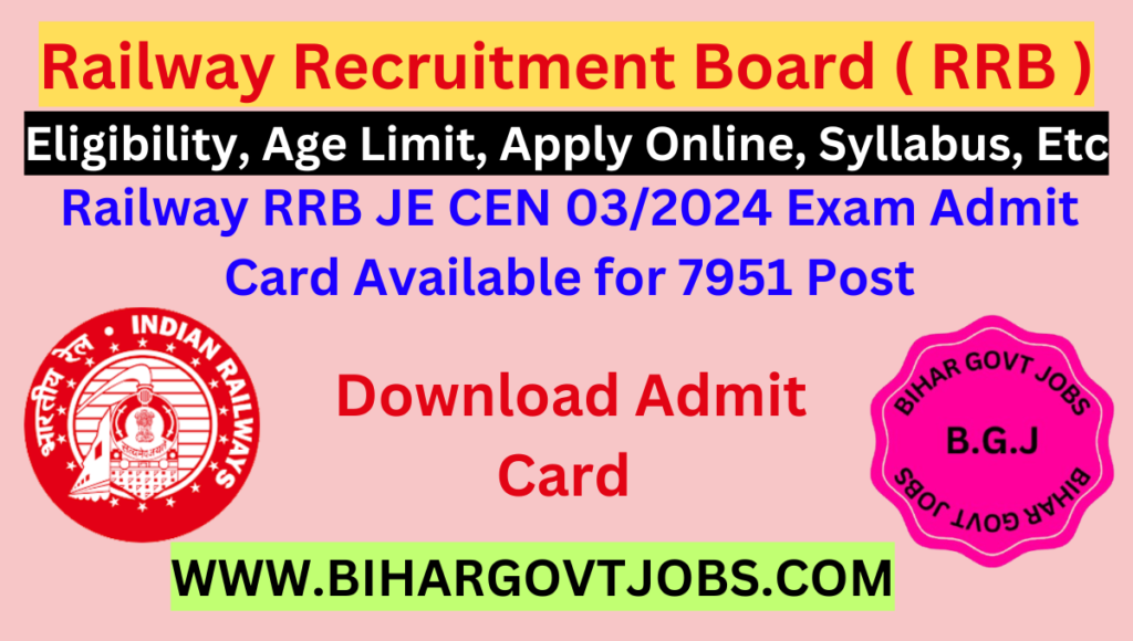 Railway RRB Junior Engineer JE Admit Card 2024