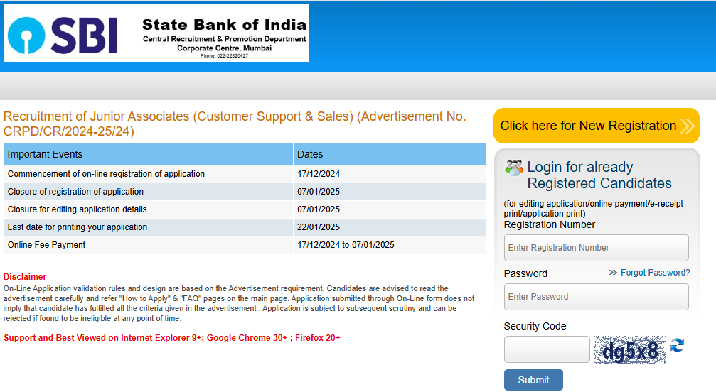 SBI Clerk New Recruitment 2024 Apply online