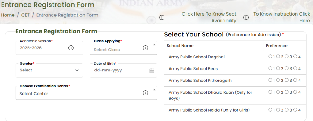 Army Public School Admission 2025-26 Online Start