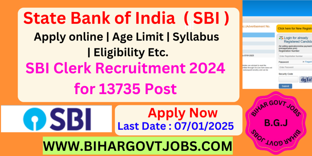 SBI Clerk New Recruitment 2024 Apply online