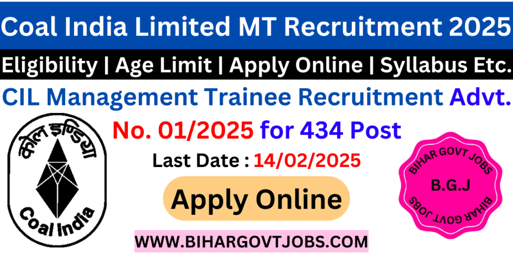 Coal India CIL Management Trainee Apply Online 2025