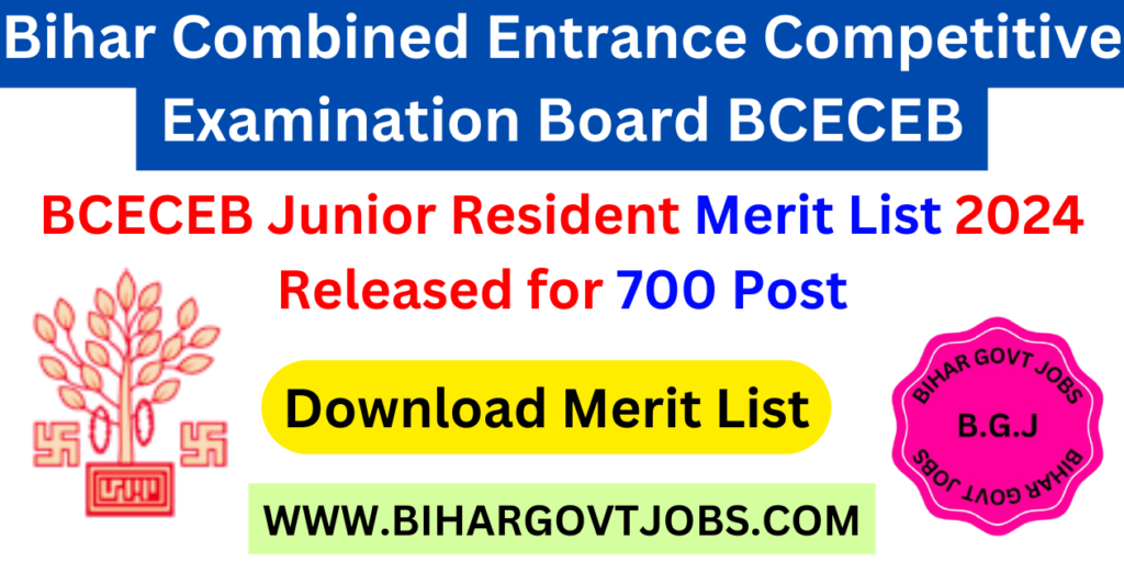 Bihar BCECEB Junior Resident Merit List 2024