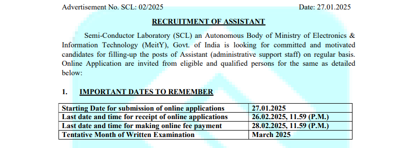 Semi Conductor Laboratory Assistant SCL Recruitment 2025