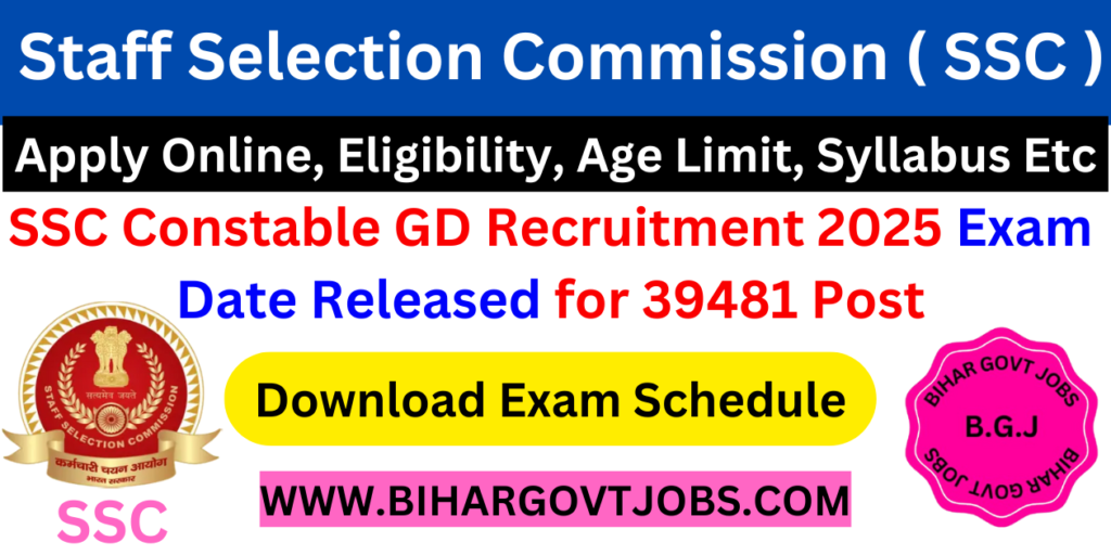 SSC GD Constable Exam Date 2025