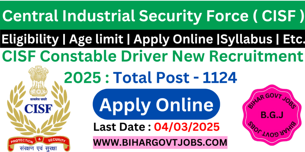 CISF Constable Driver Online Apply 2025 