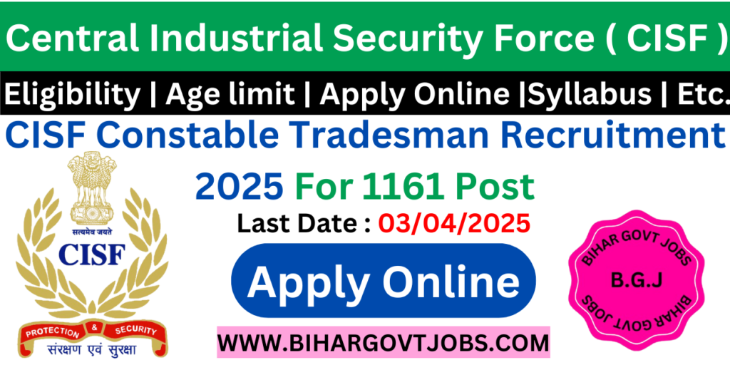 CISF Constable Tradesman Online Form 2025