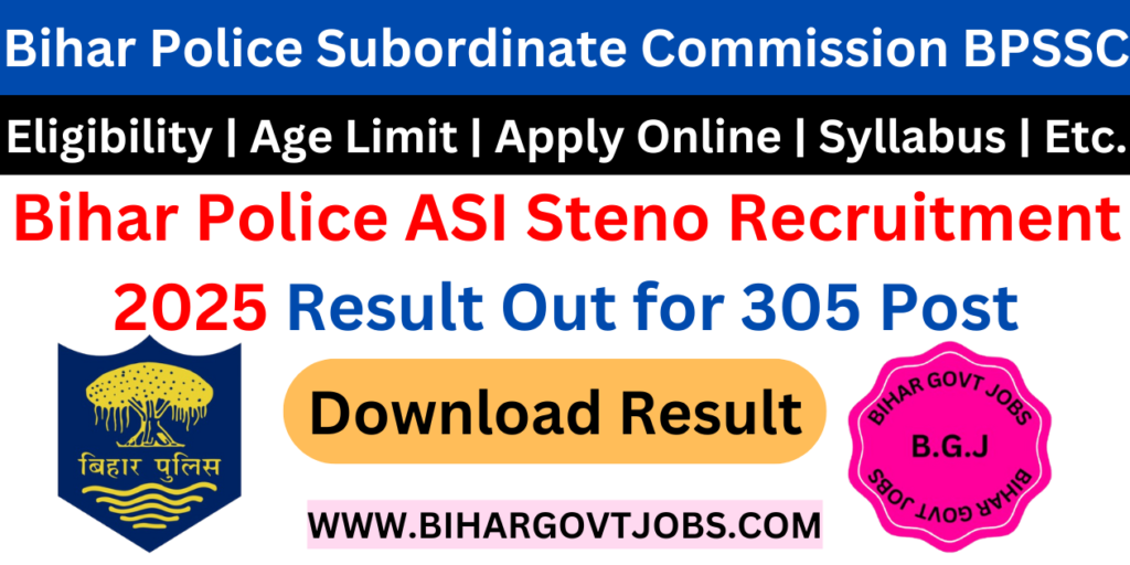 Bihar Police BPSSC ASI Steno Result 2025 